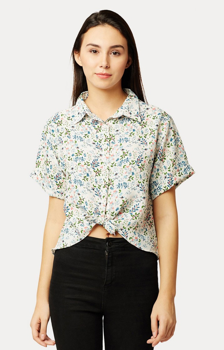 MISS CHASE | Women's Multi Crepe PrintedCasualwear Crop Shirts