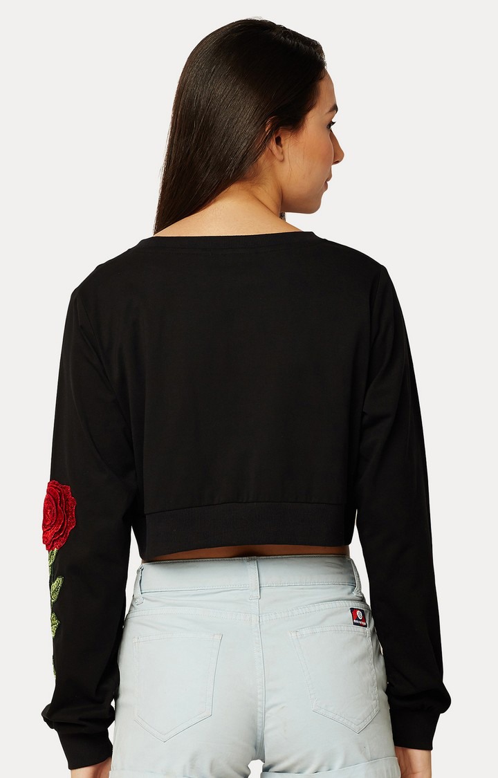 Women's Black Cotton SolidCasualwear Crop T-Shirts
