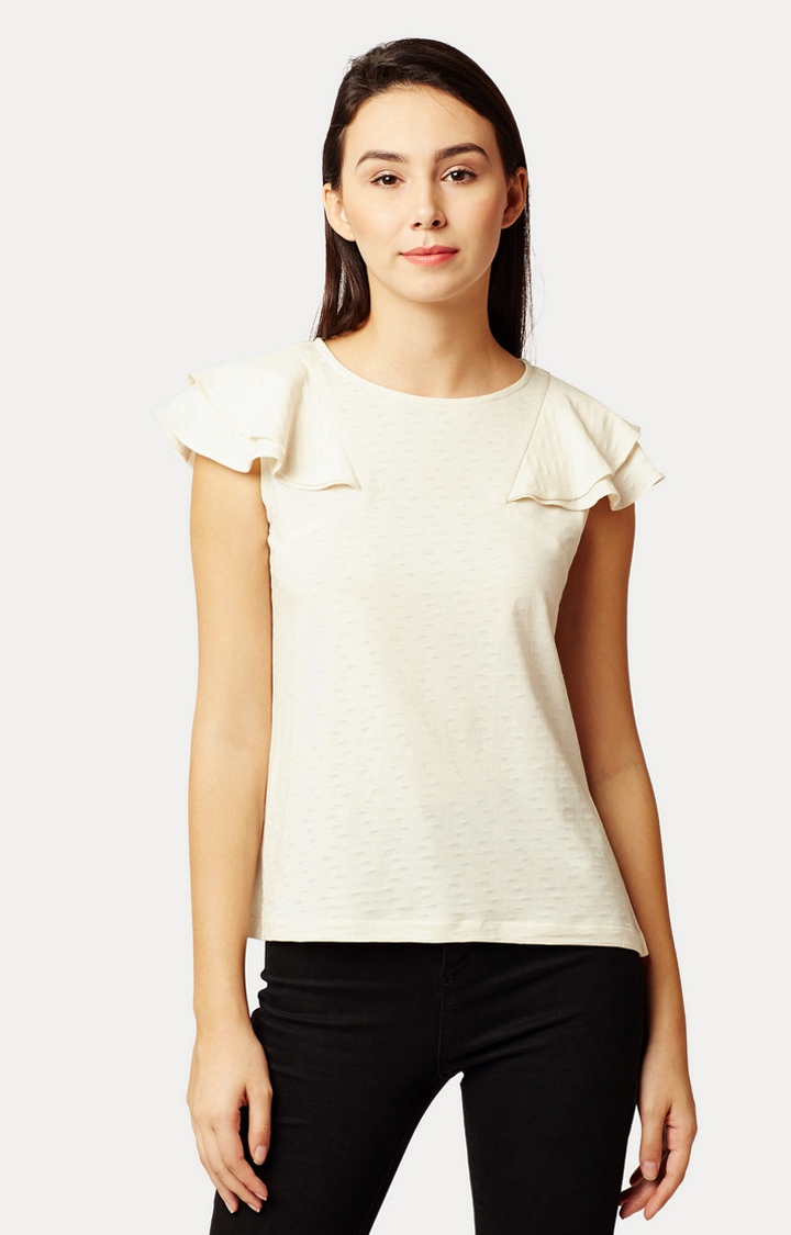 Women's White Cotton SolidCasualwear Tops