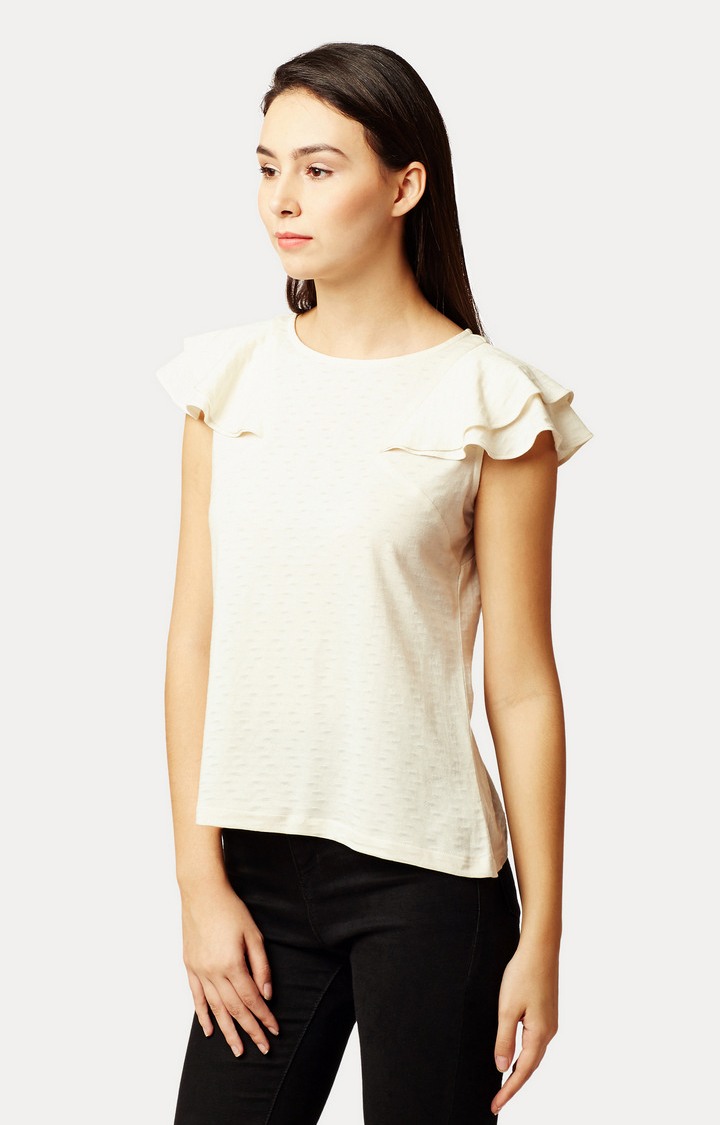 Women's White Cotton SolidCasualwear Tops