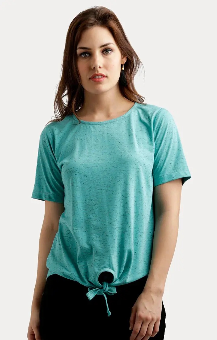 Women's Blue Printed Regular T-Shirts