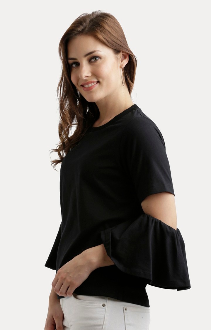 Women's Black Cotton SolidCasualwear Tops