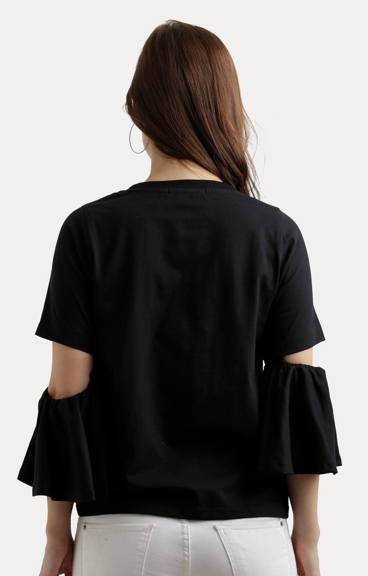 Women's Black Cotton SolidCasualwear Tops