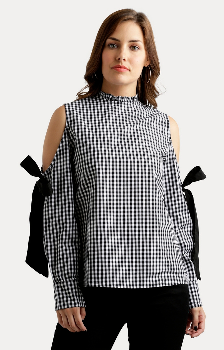 MISS CHASE | Women's Black Checked Tops