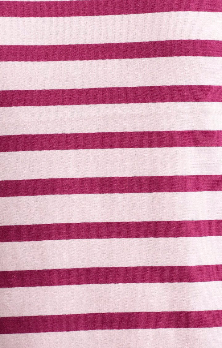 Women's Red Cotton StripedCasualwear Regular T-Shirts
