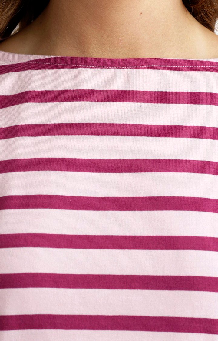 Women's Red Cotton StripedCasualwear Regular T-Shirts