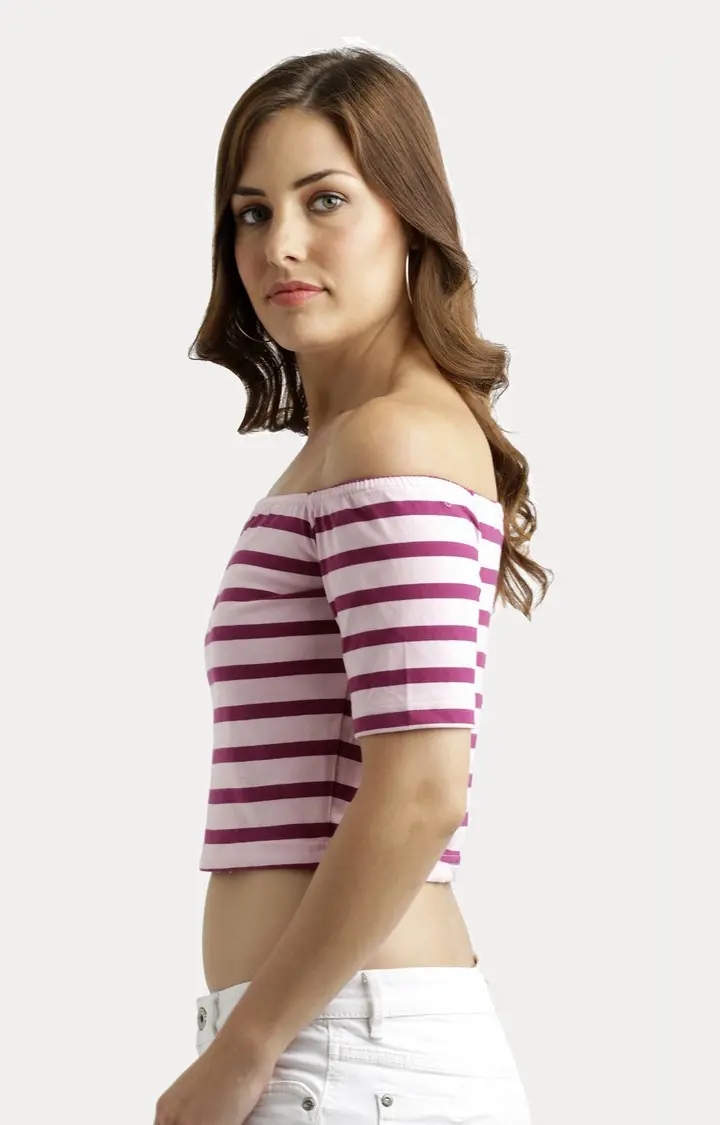 MISS CHASE | Women's Red Striped Crop T-Shirt 2
