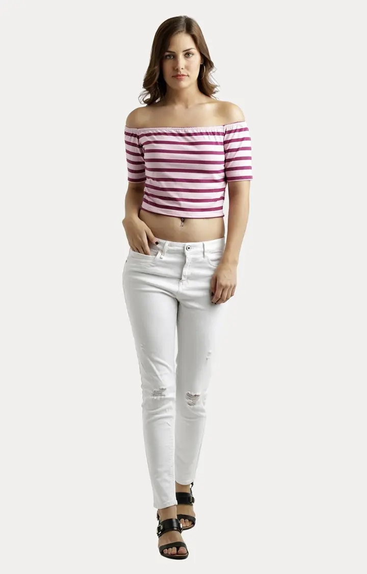 MISS CHASE | Women's Red Striped Crop T-Shirt 1