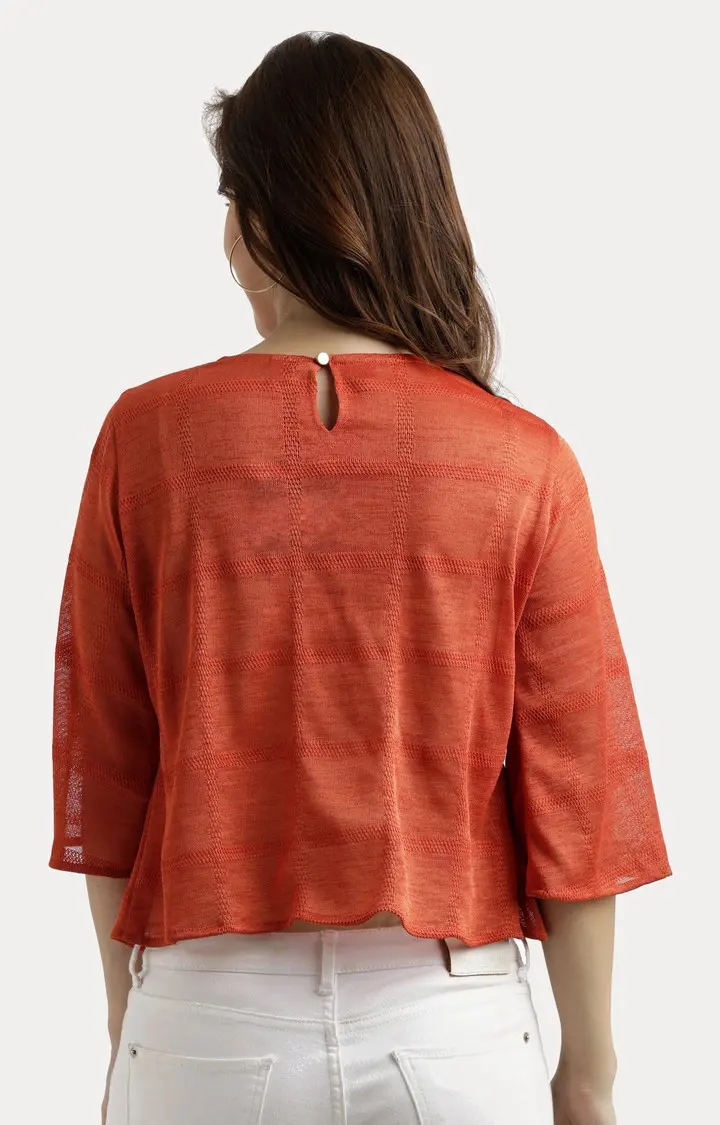 Women's Orange Polyester SolidCasualwear Tops