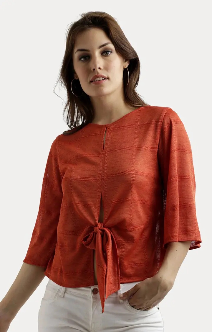 MISS CHASE | Women's Orange Polyester SolidCasualwear Tops