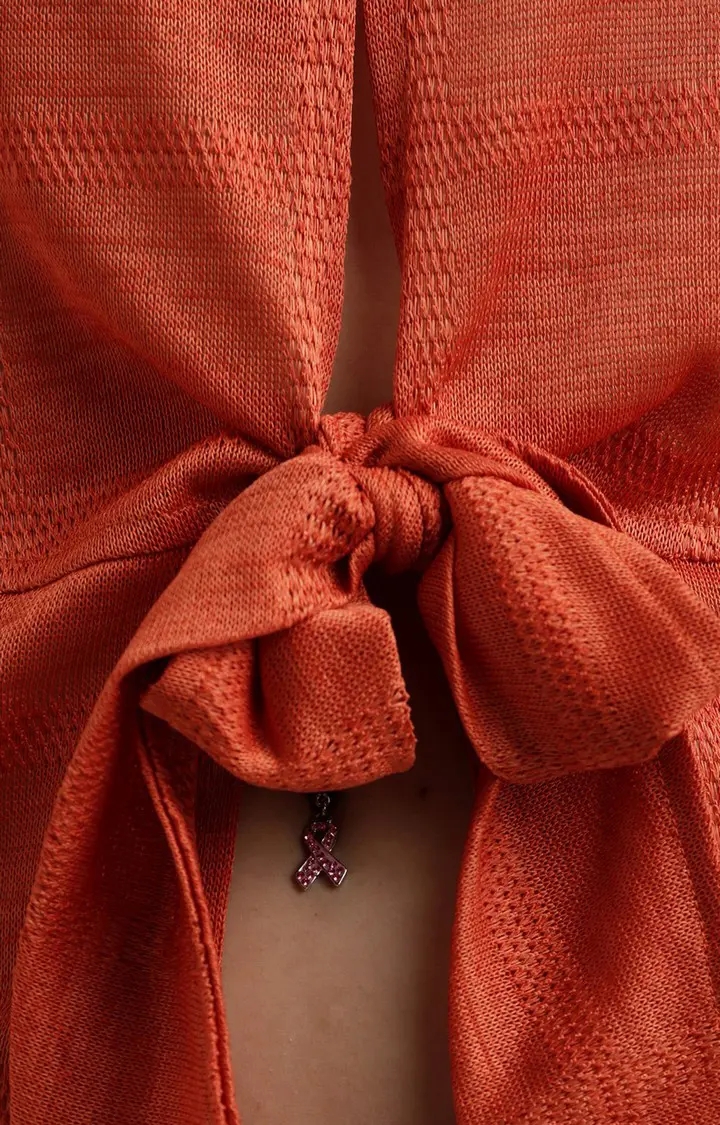 Women's Orange Polyester SolidCasualwear Tops