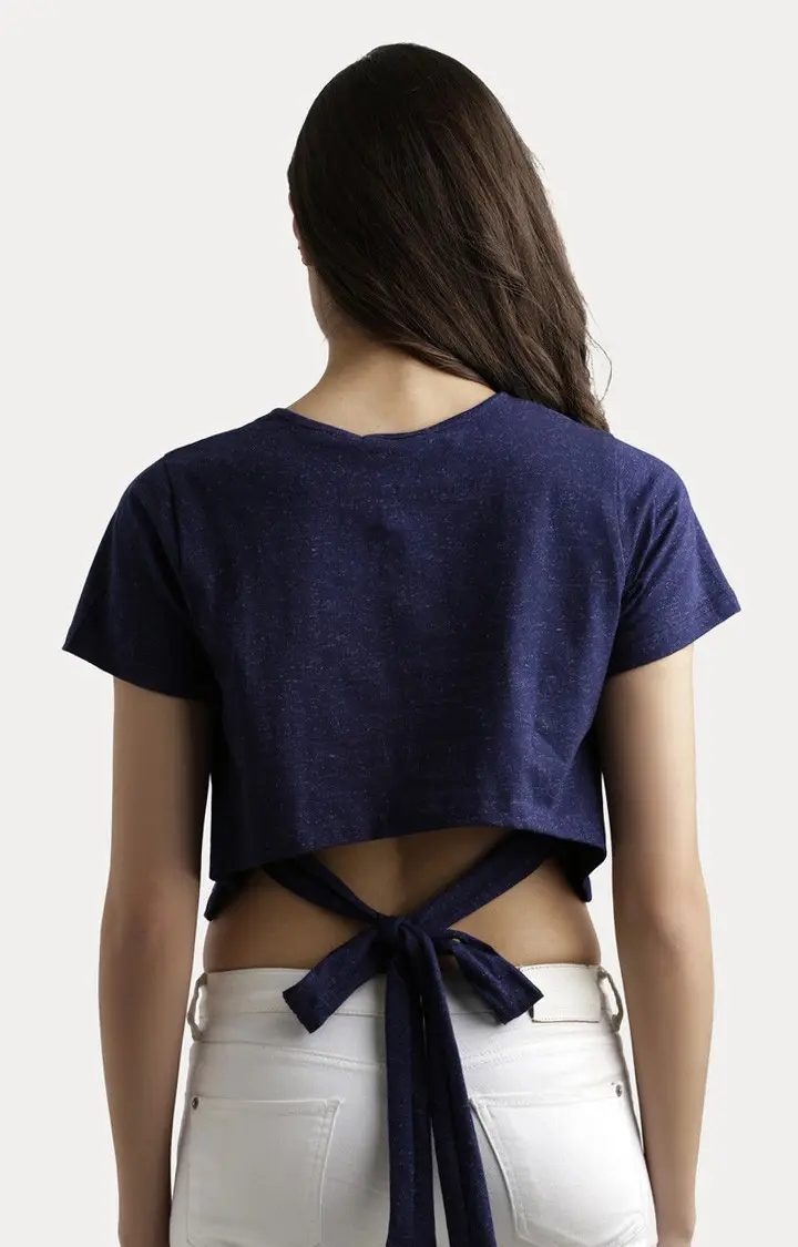 MISS CHASE | Women's Blue Melange Crop T-Shirt 3