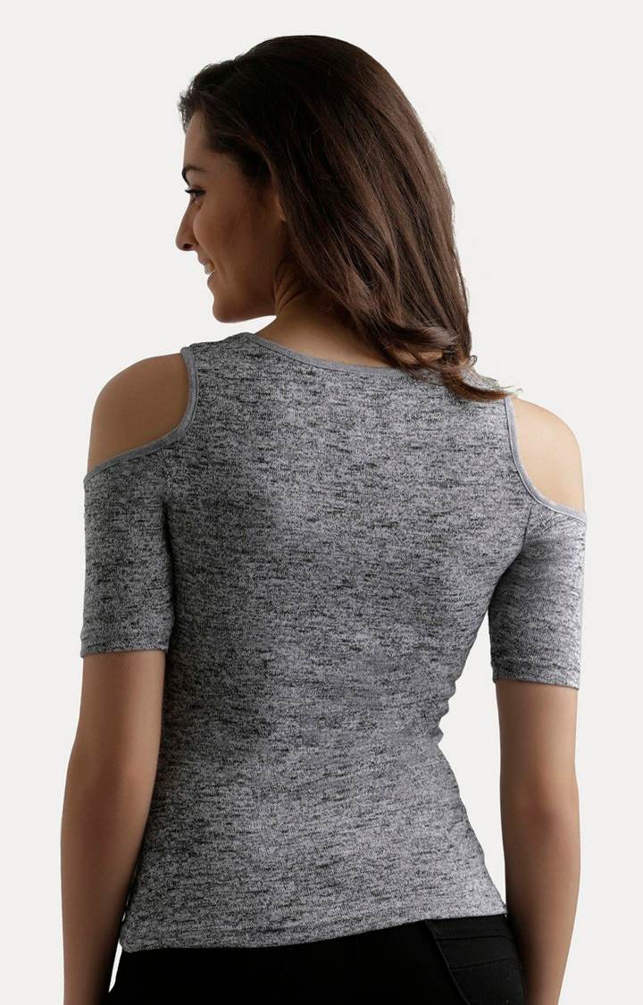 Women's Grey Cotton MelangeCasualwear Tops