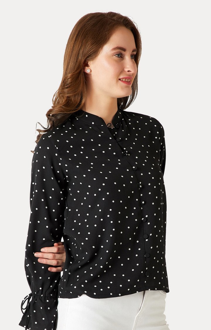 Women's Black Crepe Polka DotsCasualwear Casual Shirts