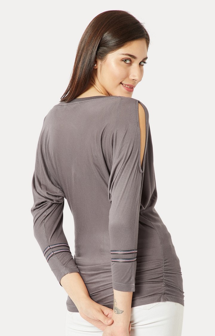 Women's Grey Polyester MelangeCasualwear Tops