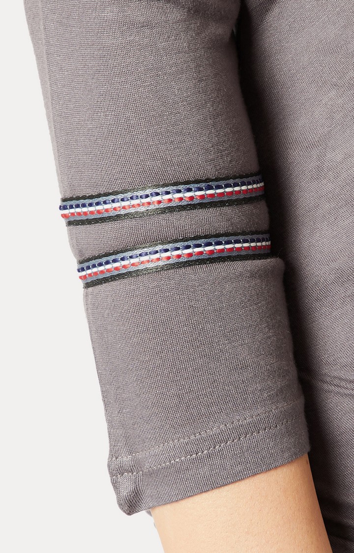 Women's Grey Polyester MelangeCasualwear Tops