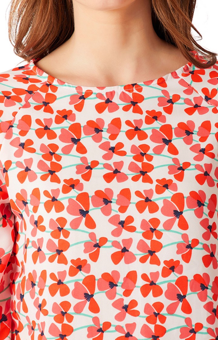 Women's Orange Crepe FloralCasualwear Tops
