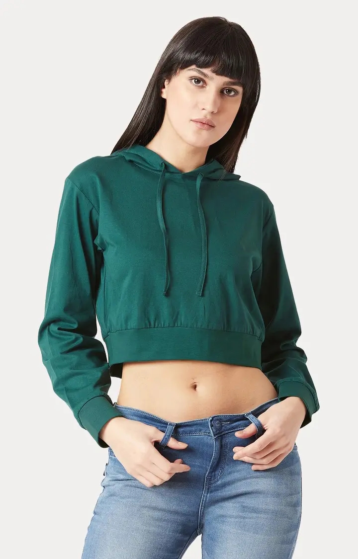 MISS CHASE | Women's Green Solid Hoodies