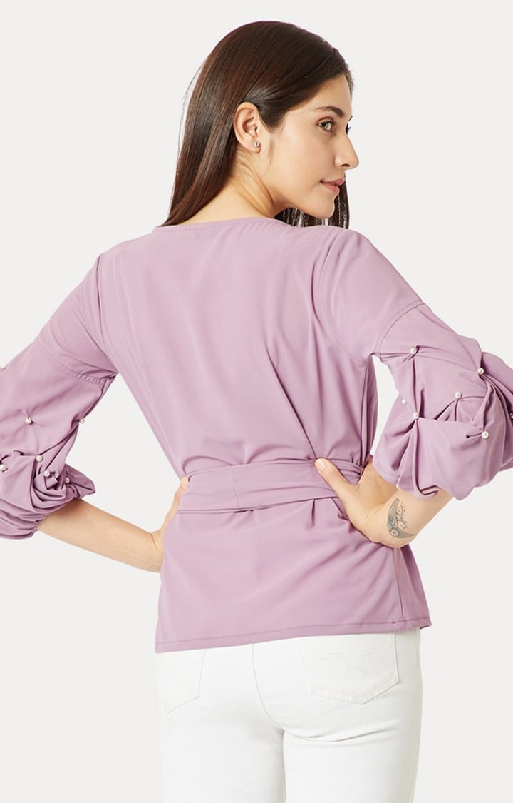 Women's Purple Georgette SolidCasualwear Peplum Top