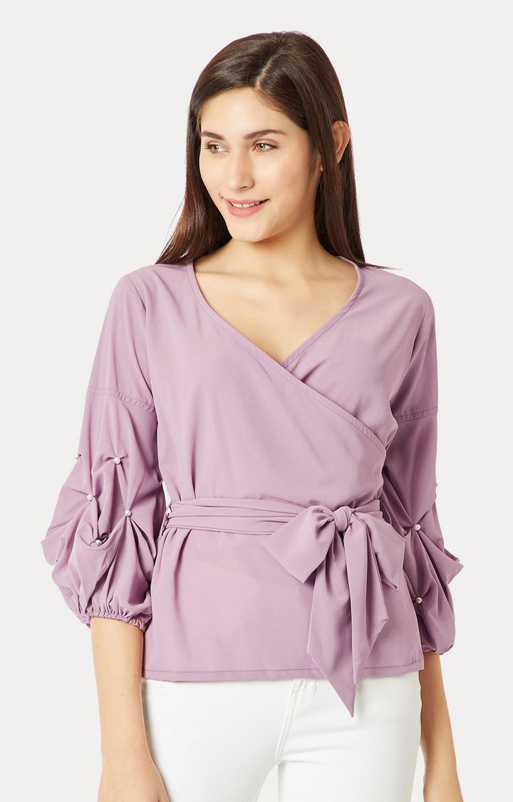 Women's Purple Georgette SolidCasualwear Peplum Top
