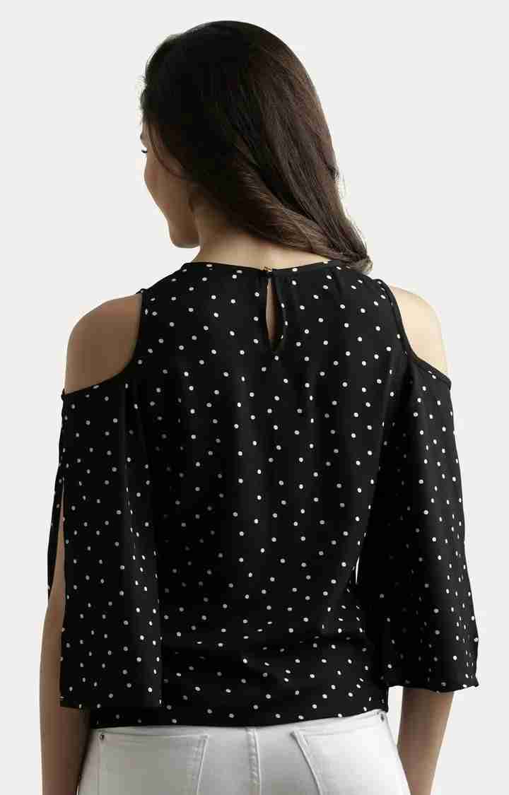 Women's Black Crepe Polka DotsCasualwear Tops