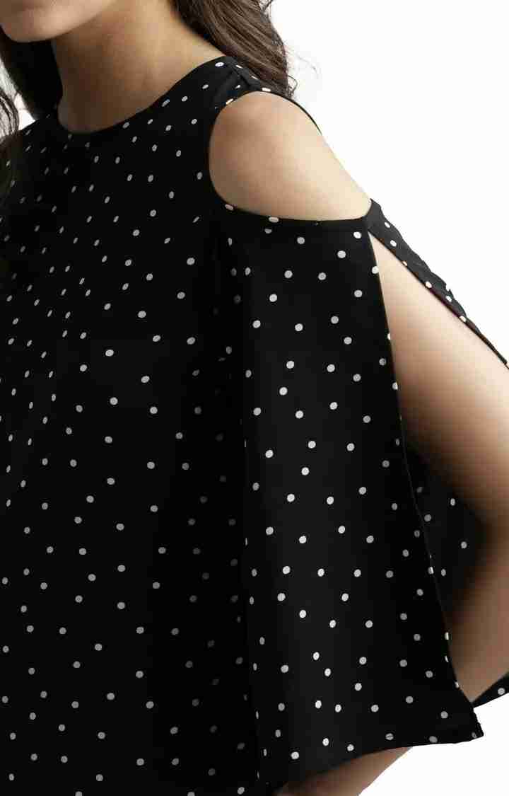Women's Black Crepe Polka DotsCasualwear Tops
