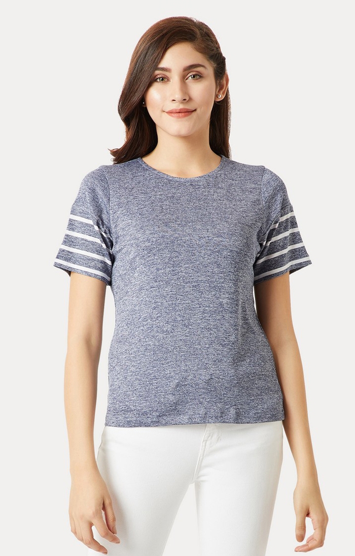 Women's Blue Melange Regular T-Shirts