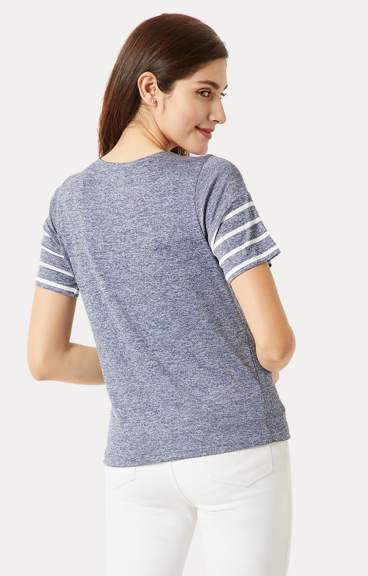 Women's Blue Cotton MelangeCasualwear Regular T-Shirts