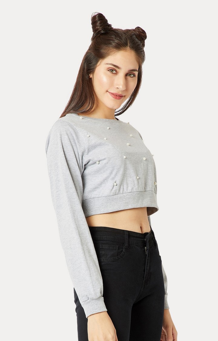 Women's Grey Cotton MelangeCasualwear Crop T-Shirts