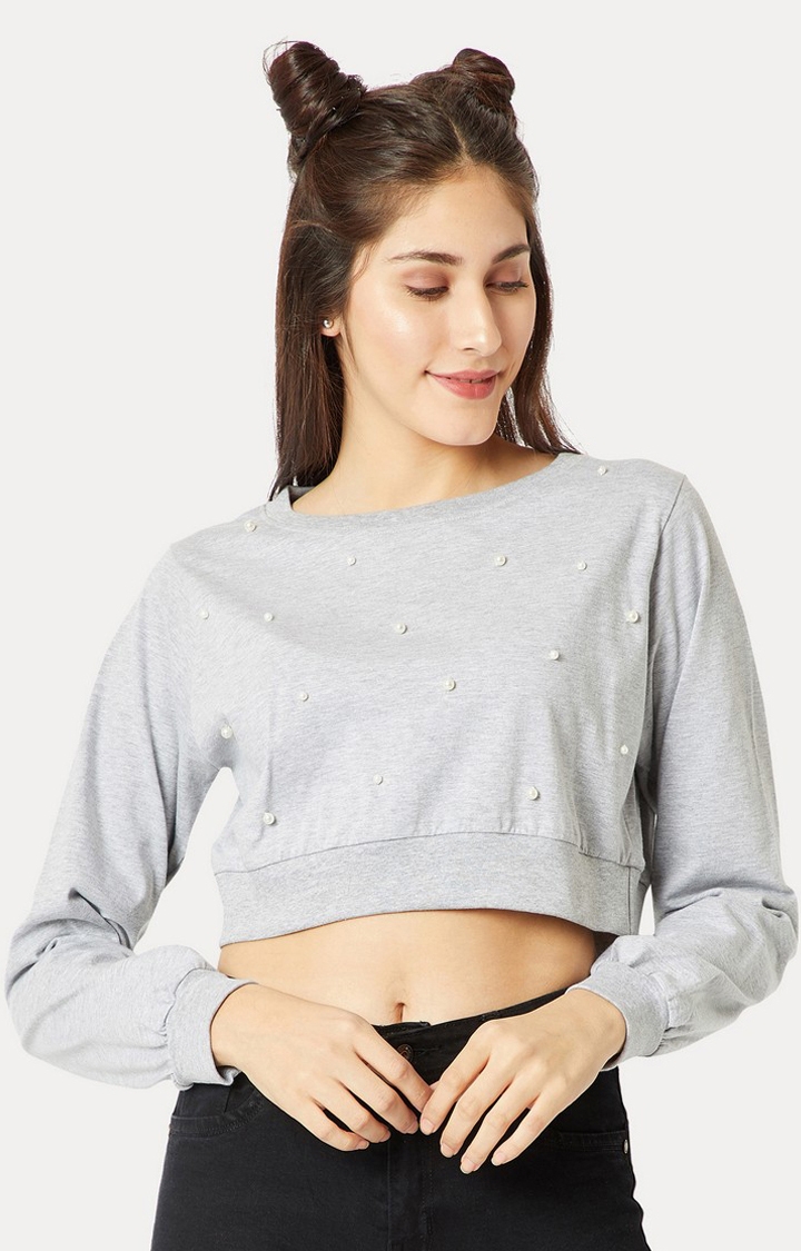 Women's Grey Melange Crop T-Shirt