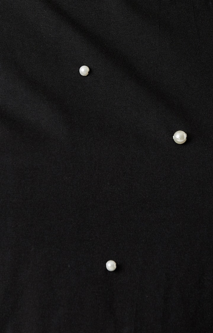 Women's Black Cotton SolidCasualwear Crop T-Shirts