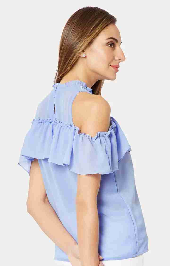 Women's Blue Georgette SolidCasualwear Tops