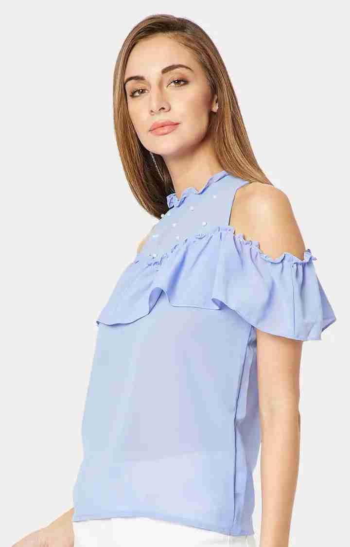 Women's Blue Georgette SolidCasualwear Tops