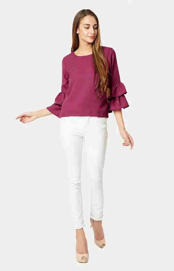 Women's Purple Crepe SolidCasualwear Tops