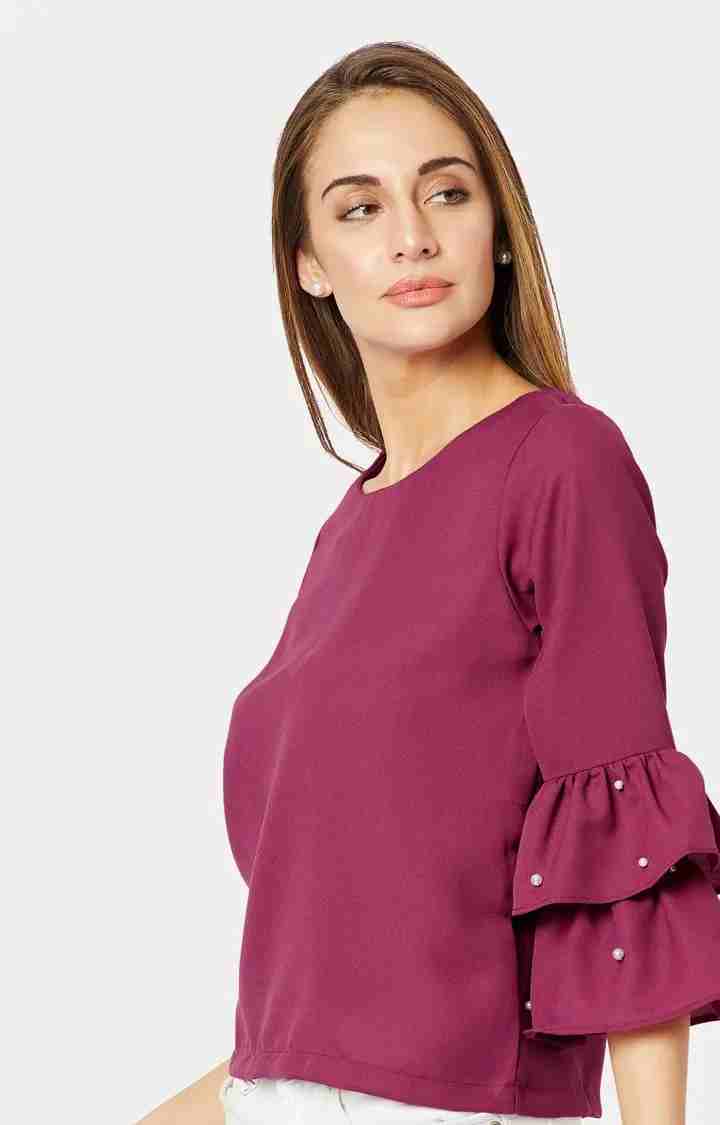 Women's Purple Crepe SolidCasualwear Tops