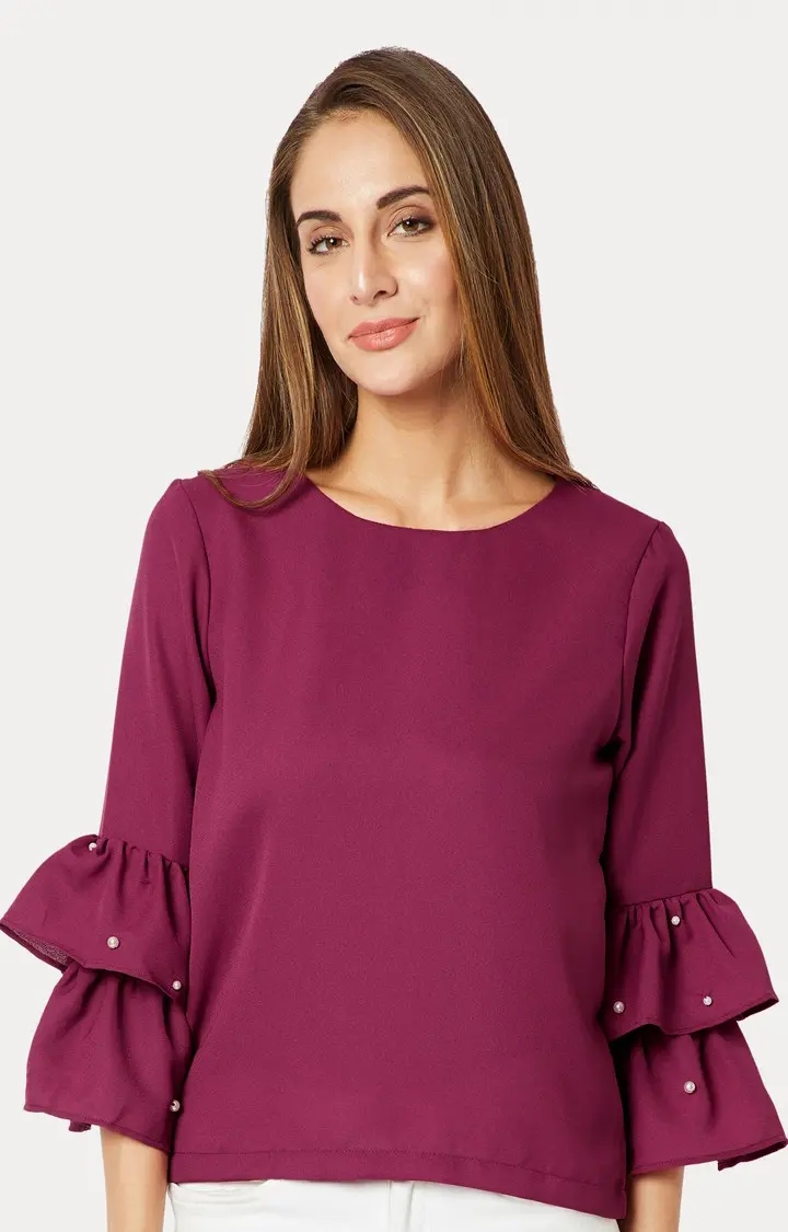 MISS CHASE | Women's Purple Crepe SolidCasualwear Tops