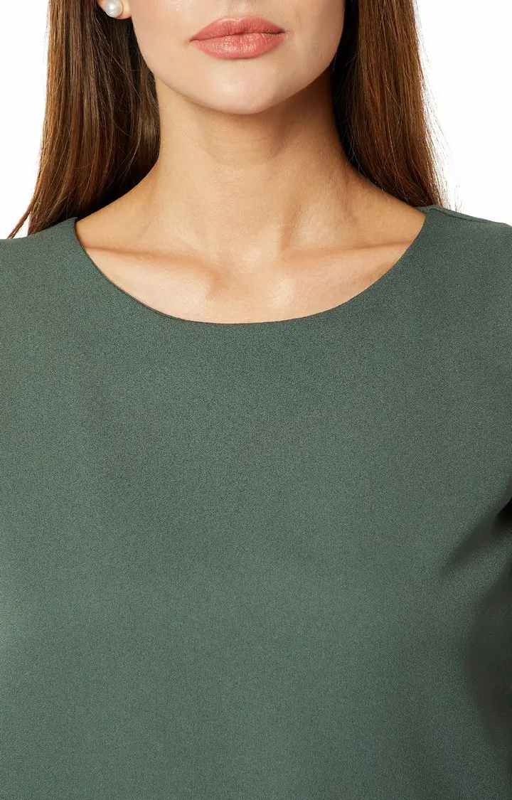 Women's Green Crepe SolidCasualwear Tops