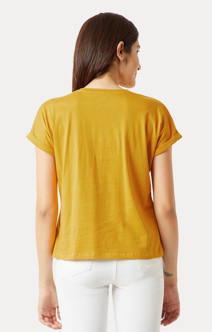 Women's Yellow Cotton SolidCasualwear Regular T-Shirts