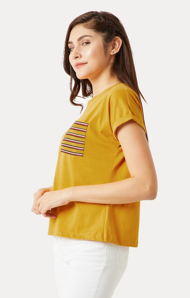 Women's Yellow Cotton SolidCasualwear Regular T-Shirts