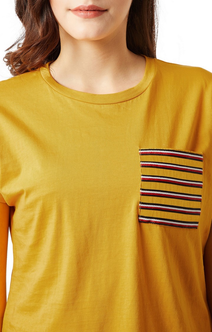 Women's Yellow Cotton SolidCasualwear Regular T-Shirts