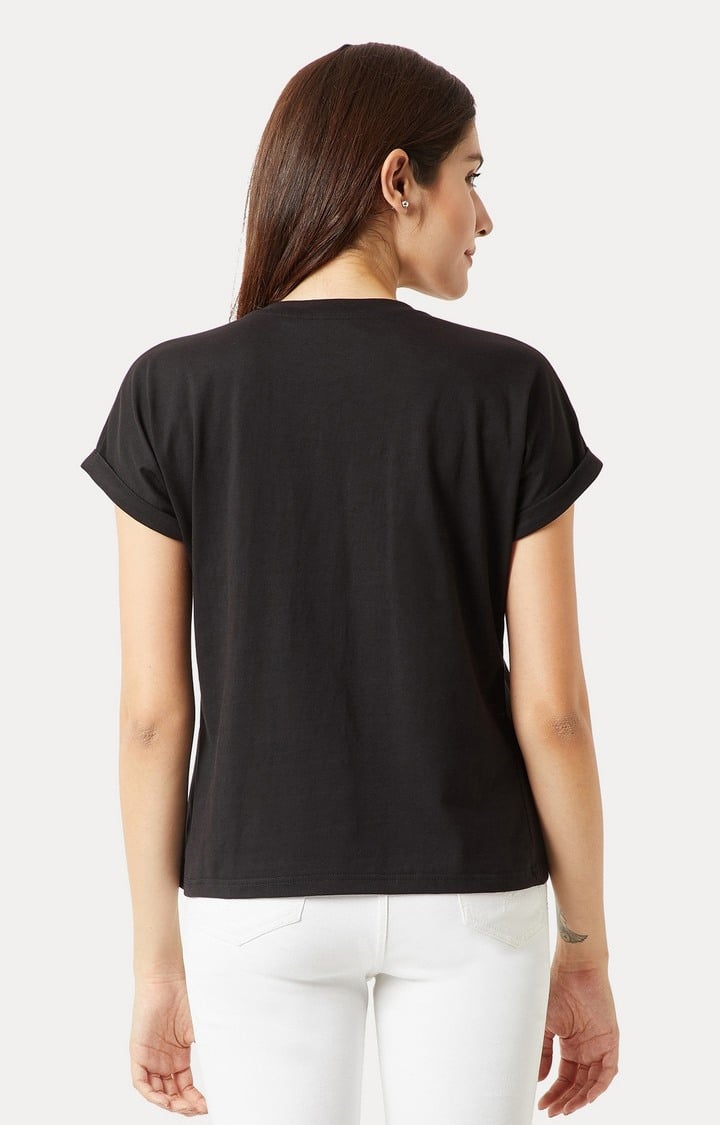 Women's Black Cotton SolidCasualwear Regular T-Shirts