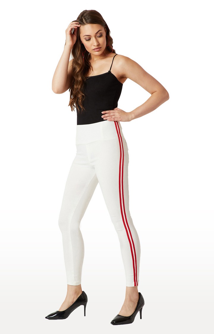 Women's White Solid Jeggings