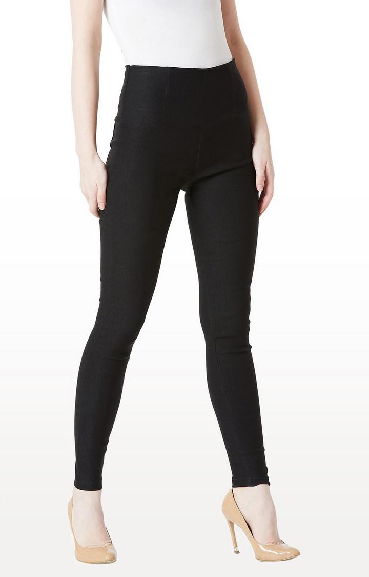 Women's Black Solid Jeggings