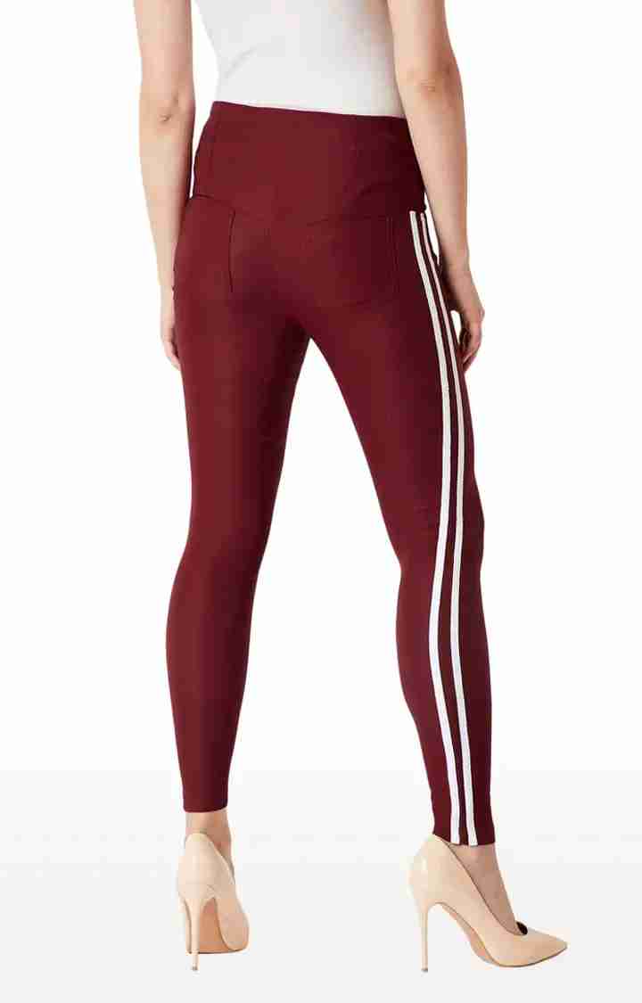 Women's Red Solid Jeggings