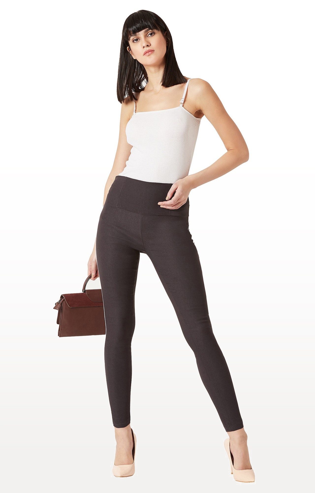 Women's Grey Solid Jeggings