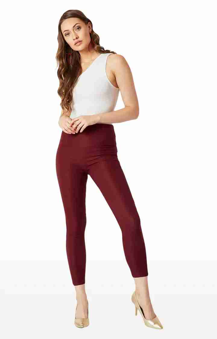 Women's Red Solid Jeggings