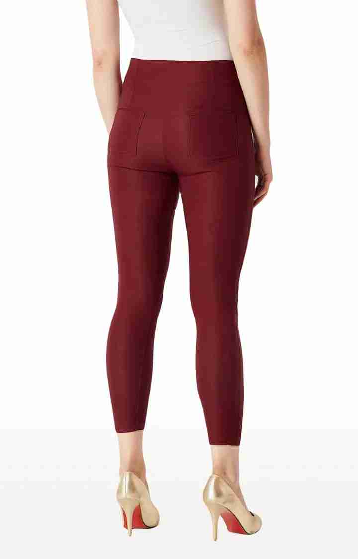 Women's Red Solid Jeggings