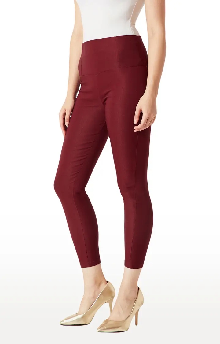 Women's Red Solid Jeggings
