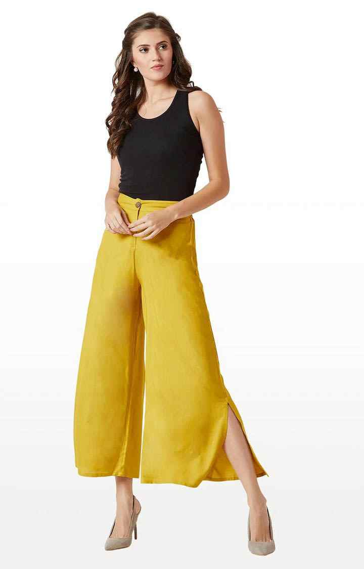 Women's Yellow Solid Palazzos