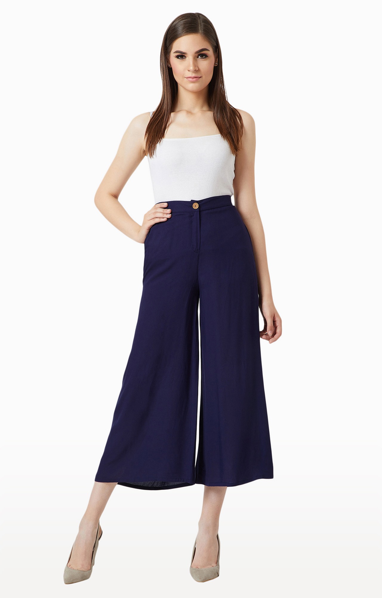 Women's Blue Solid Culottes